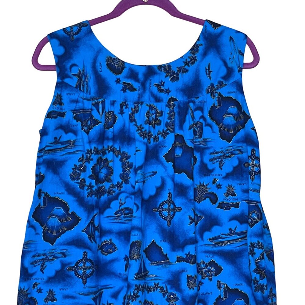 Vintage Made in Hawaii Handmade Shift Dress Blue and Gold Sz S/M Beach Vacation - Picture 10 of 10